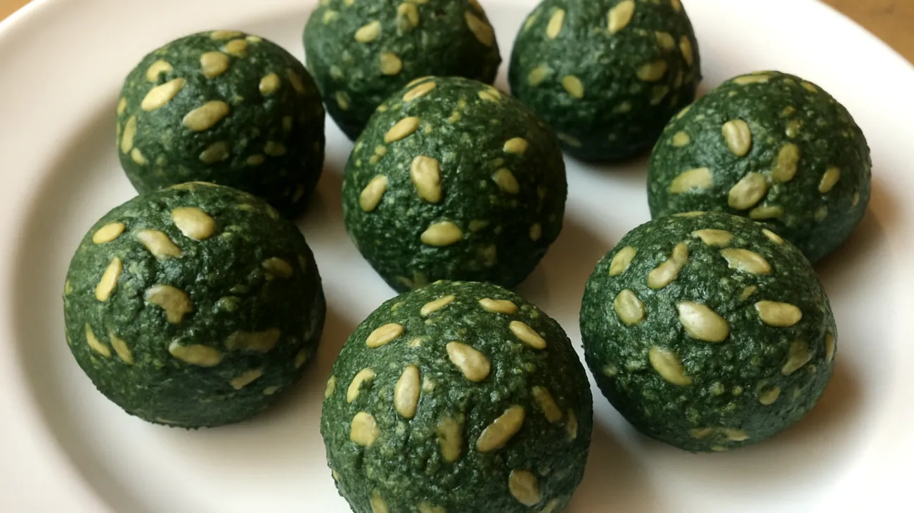 Boules d'énergie aux dattes, graines de tournesol et spiruline"