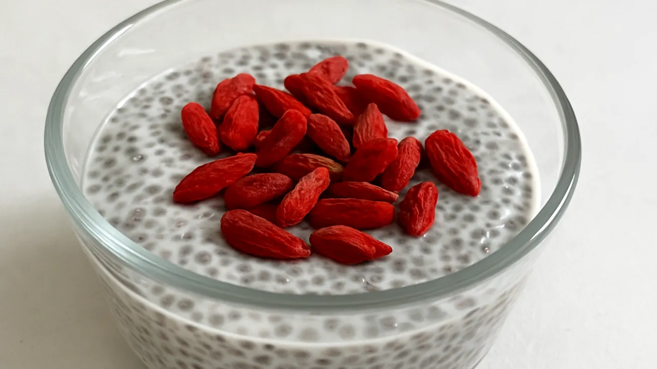 Pudding de graines de chia au lait de coco et baies de goji"