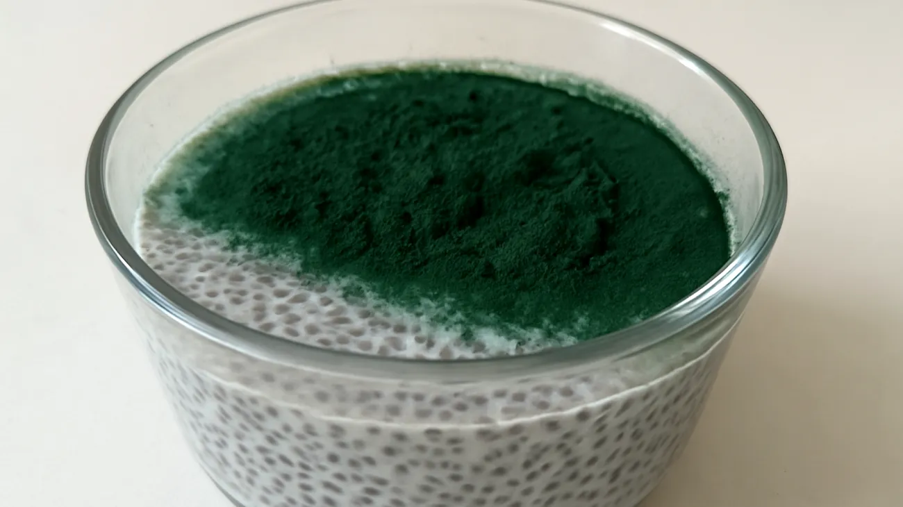 Pudding de graines de chia au lait de coco et spiruline"