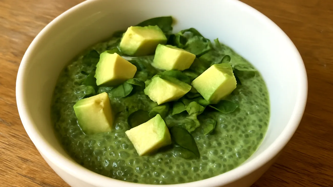 Pudding de graines de chia aux épinards et avocat"