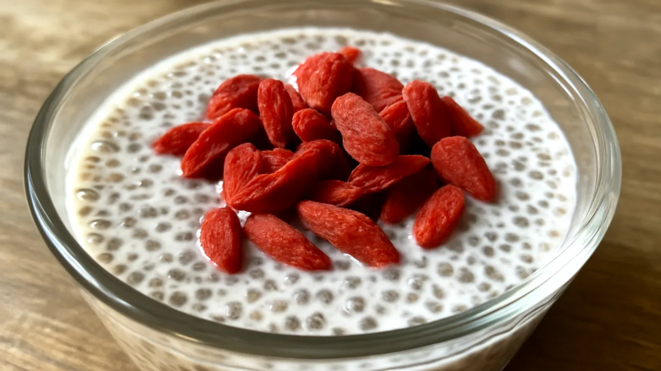 Pudding de graines de chia aux baies de goji et lait de coco"