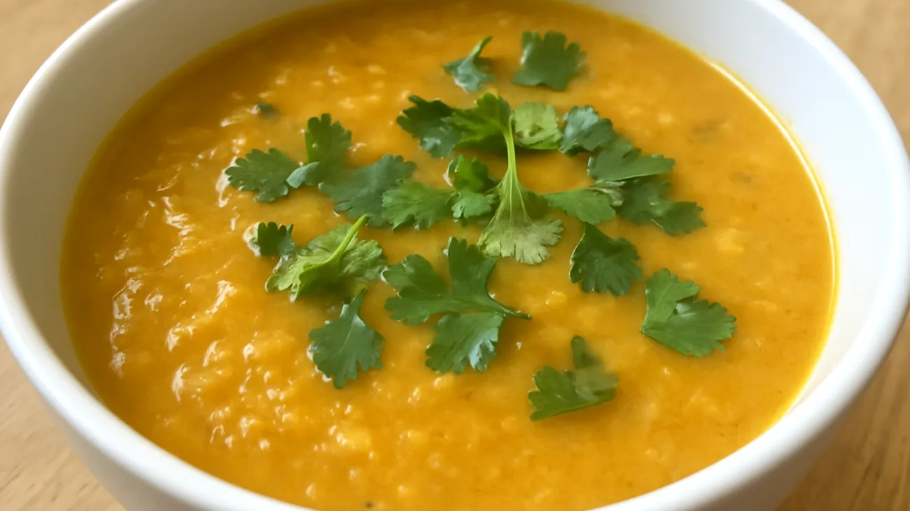 Soupe de lentilles rouges au curcuma et lait de coco"