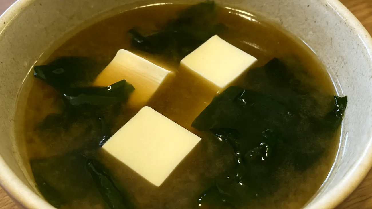 Soupe de miso aux algues wakame et tofu soyeux"