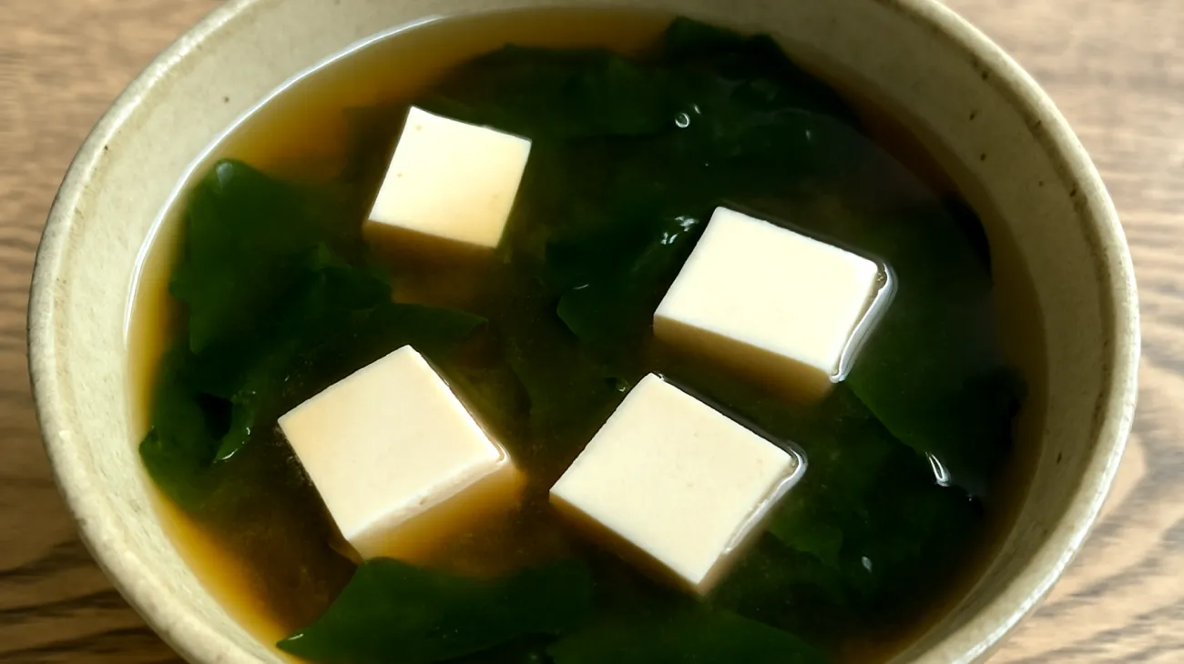 Soupe miso aux algues wakame et tofu soyeux"